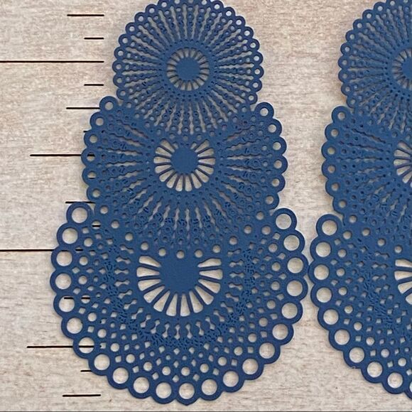 Vintage Style Boho Filigree Tiered Circle Navy Dark Blue Drop Earrings NWT - Picture 5 of 8